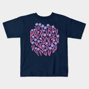 Cute minimalist ditsy flowers in blue and pink Kids T-Shirt